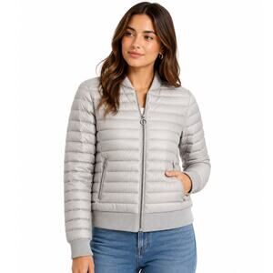 Michael Kors Packable Down Fill Puffer Jacket Womens S Light Gray Zip Front